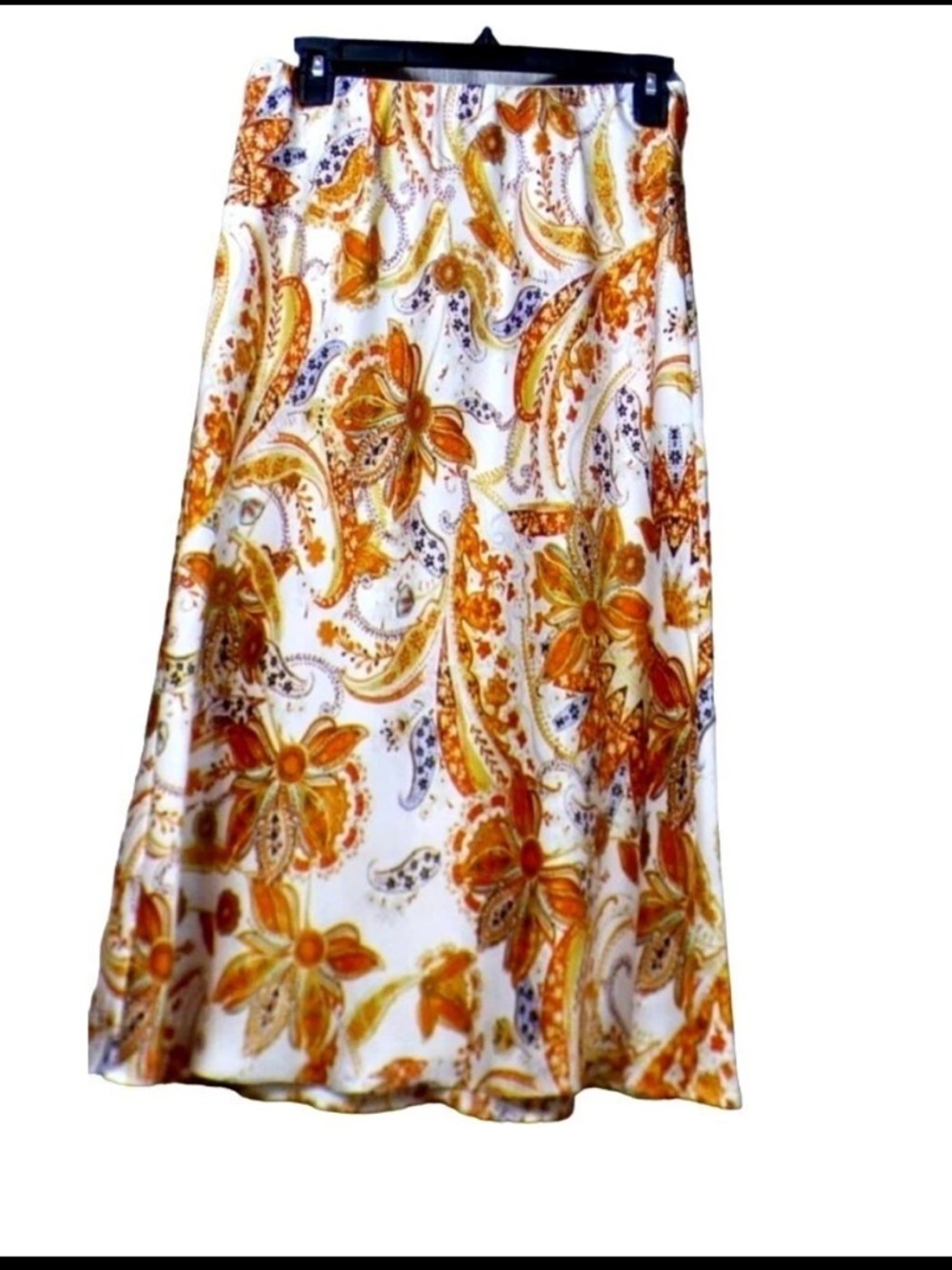 Halogen Orange and White Paisley Midi Skirt